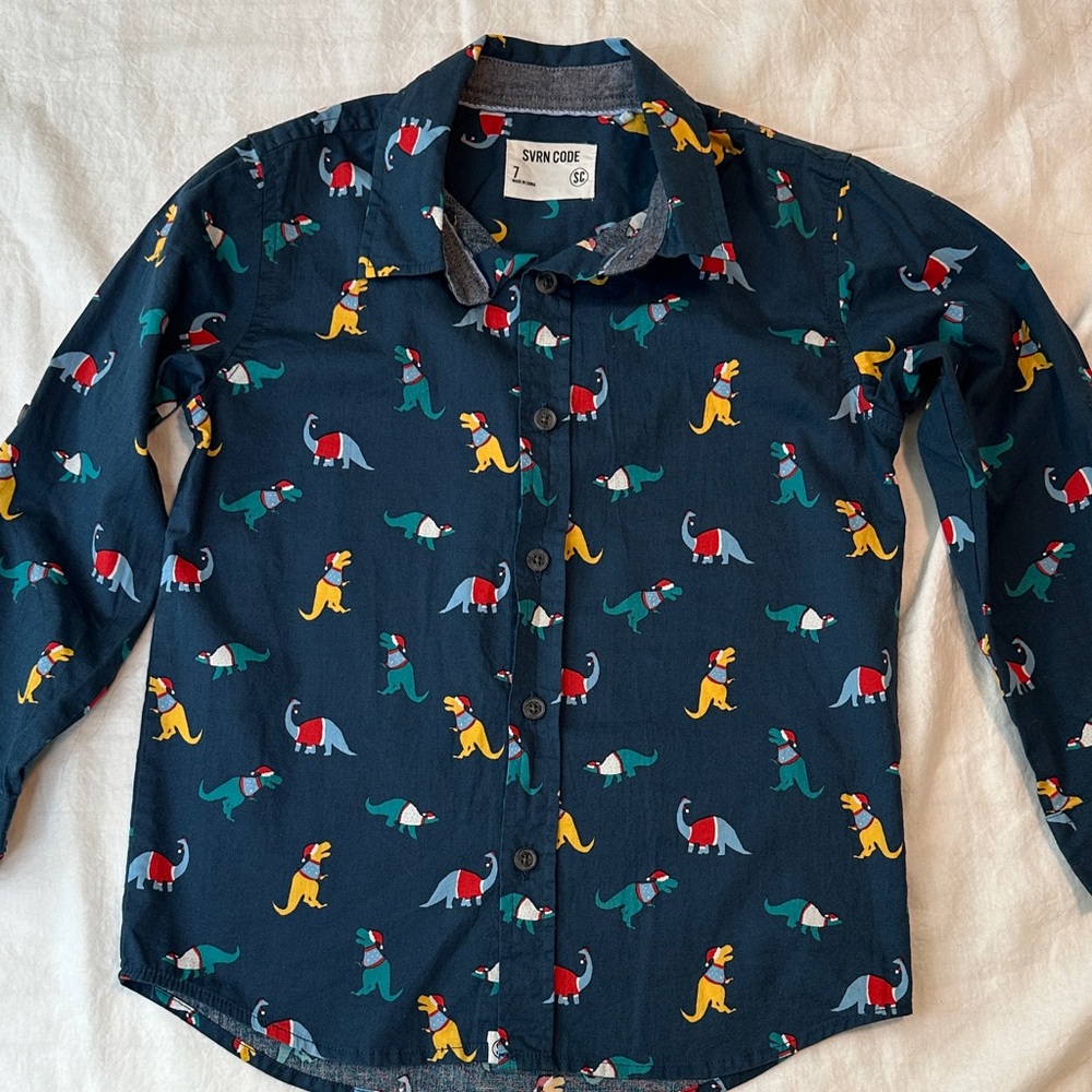 SVRN CODE Kid’s Christmas Dinosaur Print Shirt 🎄🦖 🎅🏻